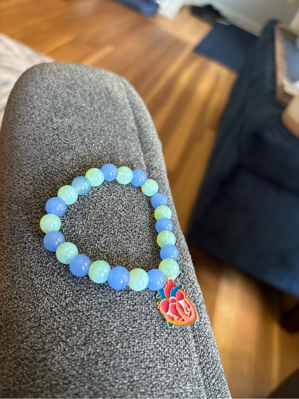 Blue & Lime Beaded Heart Charm Bracelet for Kids Donate Life